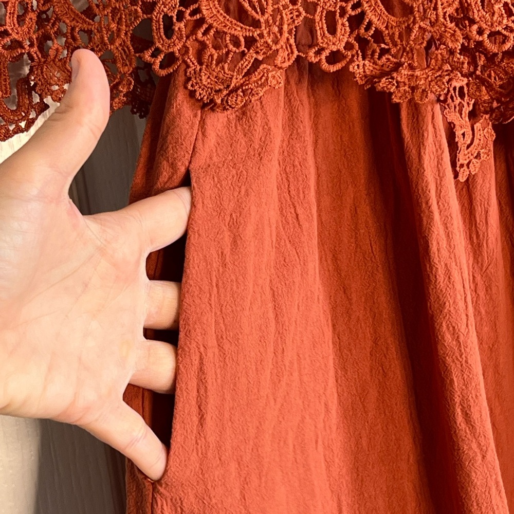 Bloom Chic Lace Off-Shoulder Dress in Rust - Picture 9 of 9